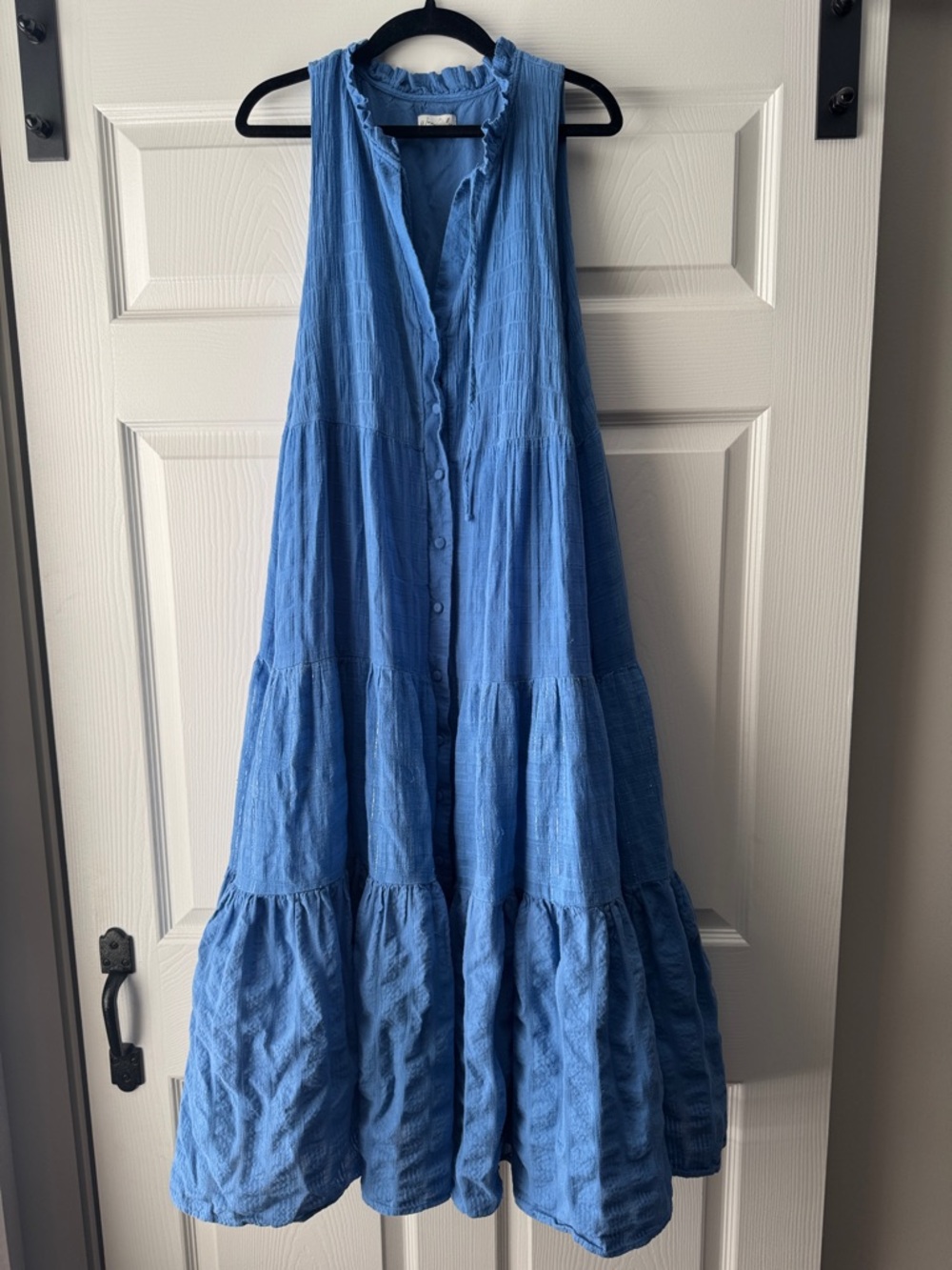 Blue Tiered Button-Front Maxi Dress | 100% Cotton